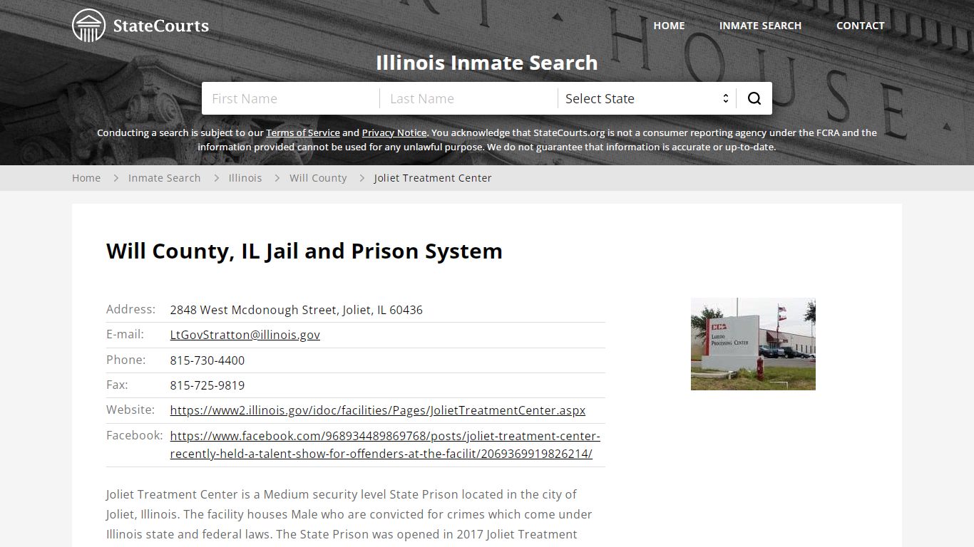 Joliet Treatment Center Inmate Records Search, Illinois - StateCourts