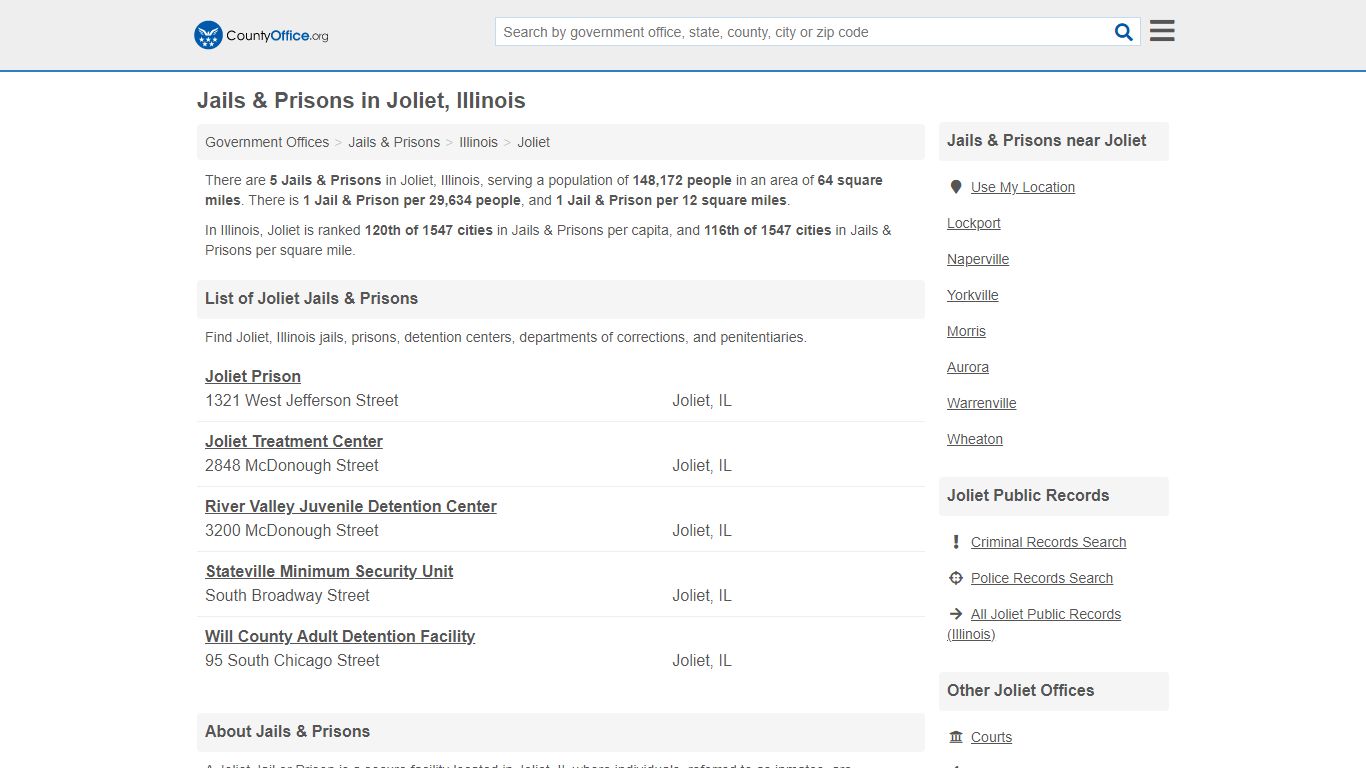 Jails & Prisons - Joliet, IL (Inmate Rosters & Records) - County Office